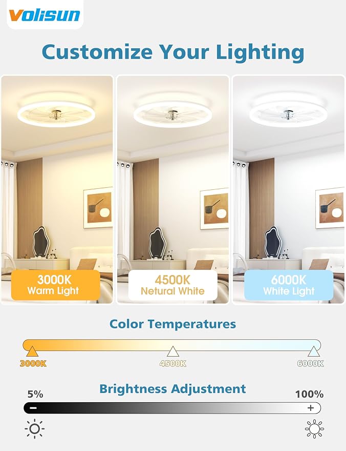 Low Profile Ceiling Fans with Light and Remote, 20in Fandelier Ceiling Fan with Lights, 3000K-6500K Dimmable, alternate view