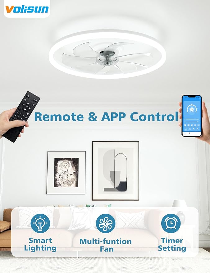 Low Profile Ceiling Fans with Light and Remote, 20in Fandelier Ceiling Fan with Lights, 3000K-6500K Dimmable, alternate view