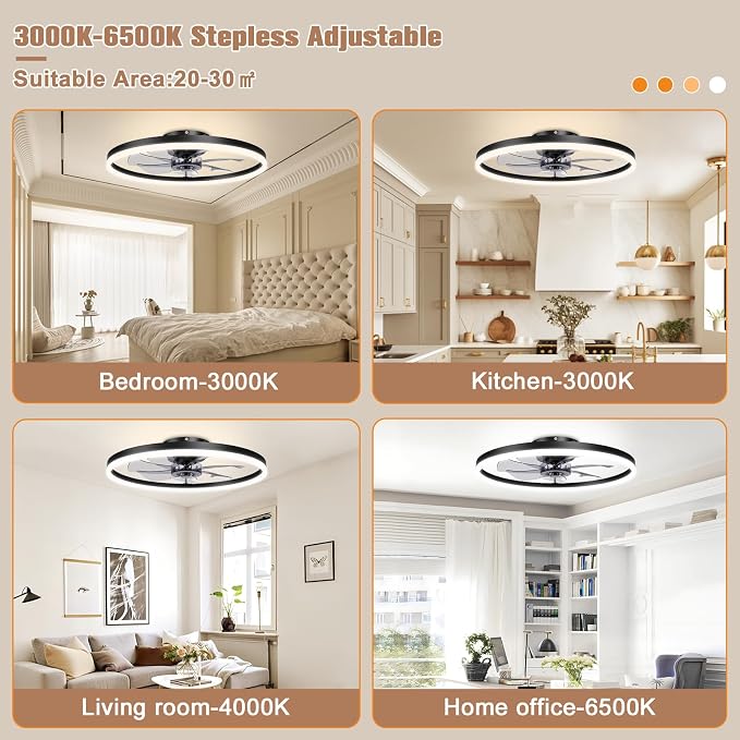 Low Profile Ceiling Fans with Light and Remote,23.6in Fandelier Ceiling Fan with Lights, 3000K-6500K Dimmable, alternate view