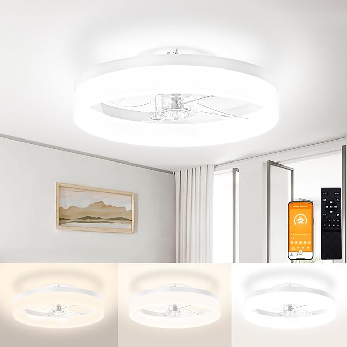 Low Profile Ceiling Fans with Lights and Remote,15.7in Modern Ceiling Fan Flush Mount, 3000K-6500K Dimmable