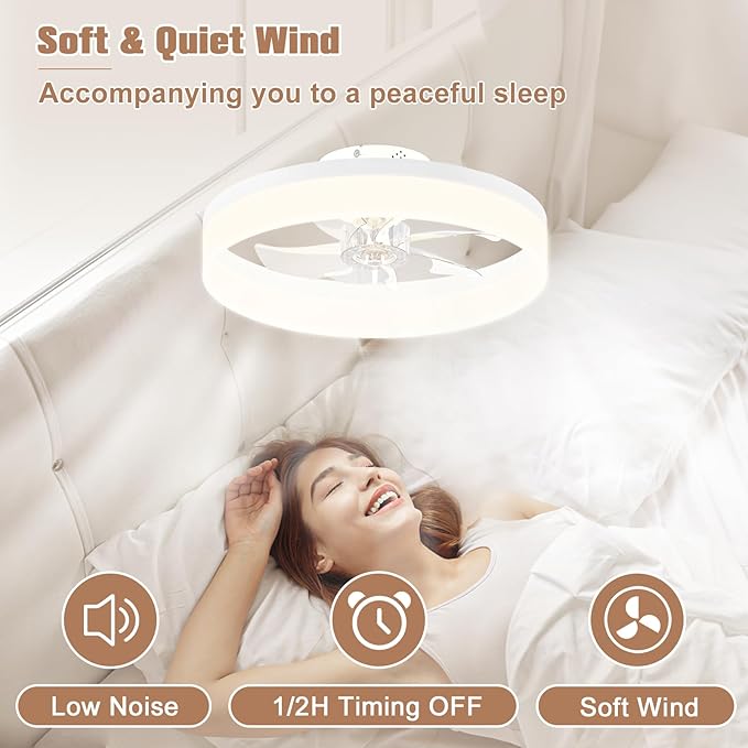 Low Profile Ceiling Fans with Lights and Remote,15.7in Modern Ceiling Fan Flush Mount, 3000K-6500K Dimmable, alternate view 3