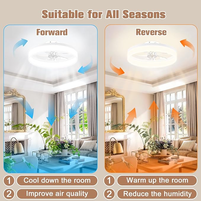 Low Profile Ceiling Fans with Lights and Remote,15.7in Modern Ceiling Fan Flush Mount, 3000K-6500K Dimmable, alternate view 4