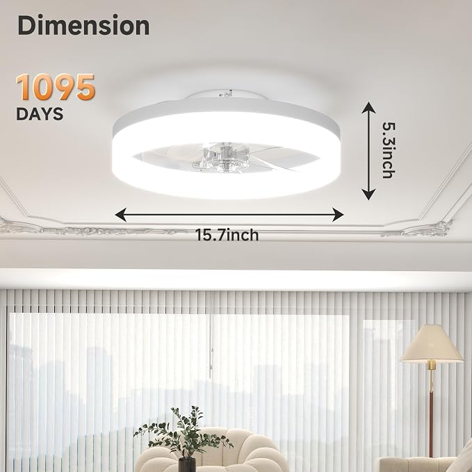 Low Profile Ceiling Fans with Lights and Remote,15.7in Modern Ceiling Fan Flush Mount, 3000K-6500K Dimmable, alternate view 6