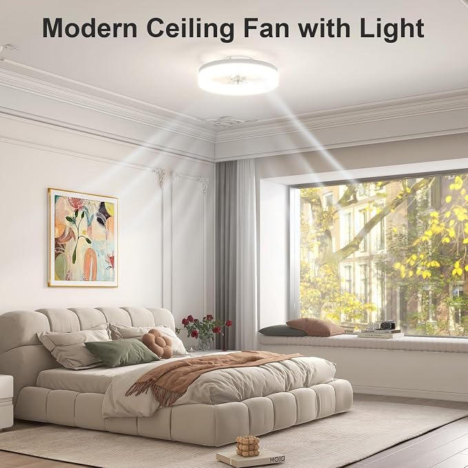 Low Profile Ceiling Fans with Lights and Remote,15.7in Modern Ceiling Fan Flush Mount, 3000K-6500K Dimmable, alternate view 8
