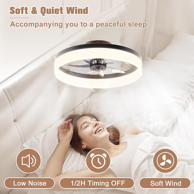 Low Profile Ceiling Fans with Lights and Remote,15.7in Modern Ceiling Fan Flush Mount,3000K-6500K Dimmable, alternate view 3