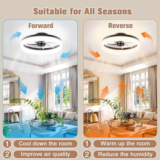 Low Profile Ceiling Fans with Lights and Remote,15.7in Modern Ceiling Fan Flush Mount,3000K-6500K Dimmable, alternate view 5