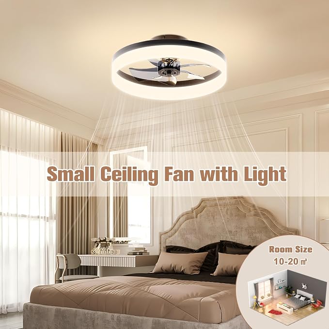 Low Profile Ceiling Fans with Lights and Remote,15.7in Modern Ceiling Fan Flush Mount,3000K-6500K Dimmable, alternate view 7