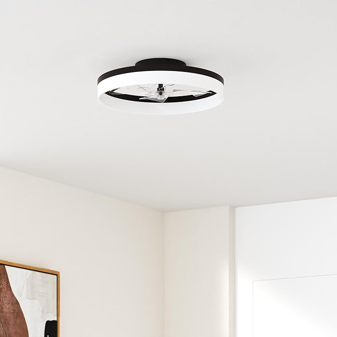 Low Profile Ceiling Fans with Lights and Remote, 19.7in Fandelier Ceiling Fan Flush Mount, 3000K-6500K Smart Bladeless LED