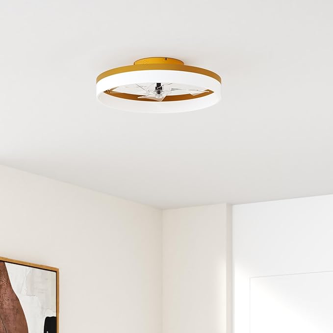 Low Profile Ceiling Fans with Lights and Remote, 19.7in Fandelier Ceiling Fan Flush Mount, 3000K-6500K Smart Bladeless LED