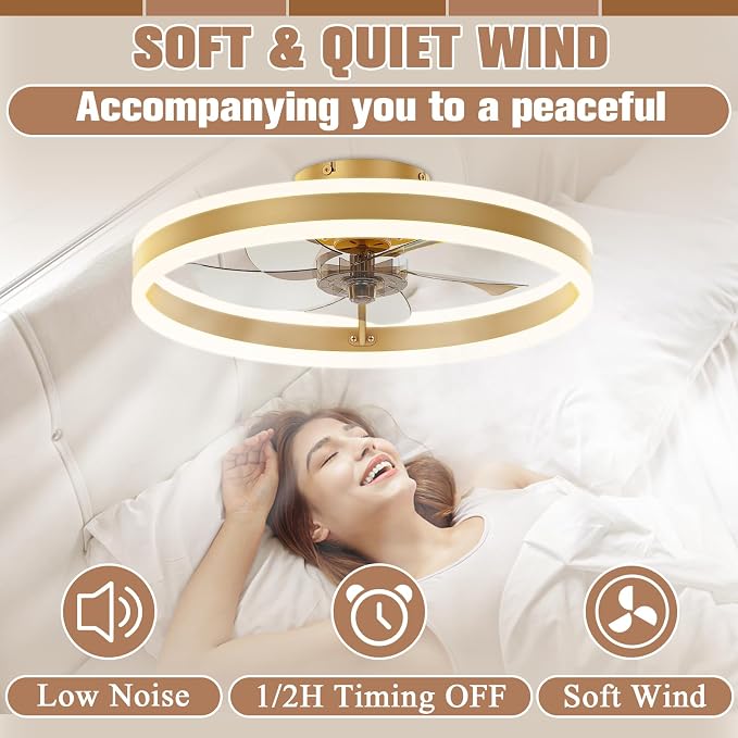 Low Profile Ceiling Fans with Lights and Remote, 19.7in Flush Mount Ceiling Fans with Light, 3000K-6500K Dimmable Fandelier