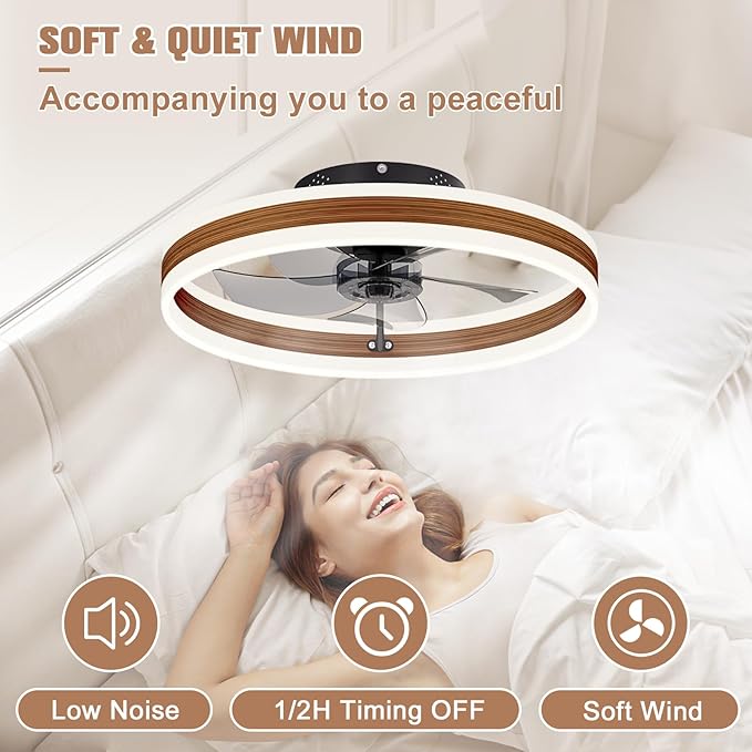 Low Profile Ceiling Fans with Lights and Remote, 19.7in Farmhouse Ceiling Fans with Light Flush Mount, 3000K-6500K Dimmable