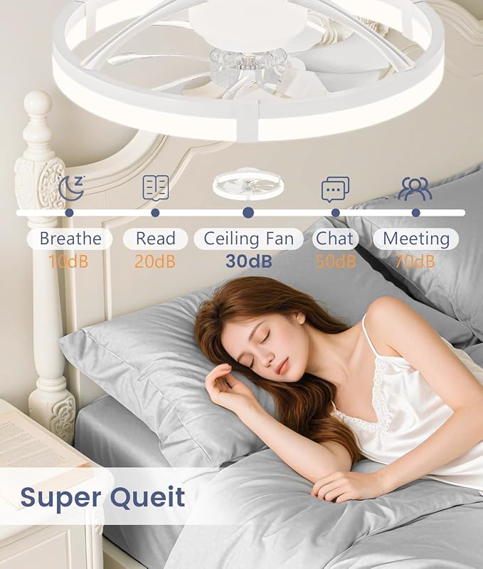 Low Profile Ceiling Fans with Lights and Remote, 19.7in Flush Mount Ceiling Fans with Light, 3000K-6500K Dimmable Fandelier