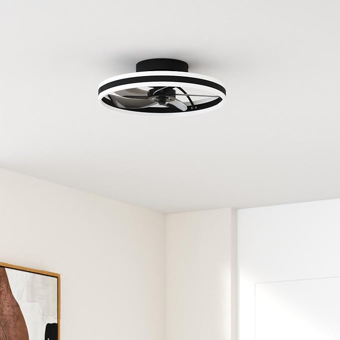 Low Profile Ceiling Fans with Lights and Remote, 19.7in Flush Mount Ceiling Fans with Light, 3000K-6500K, alternate view 2