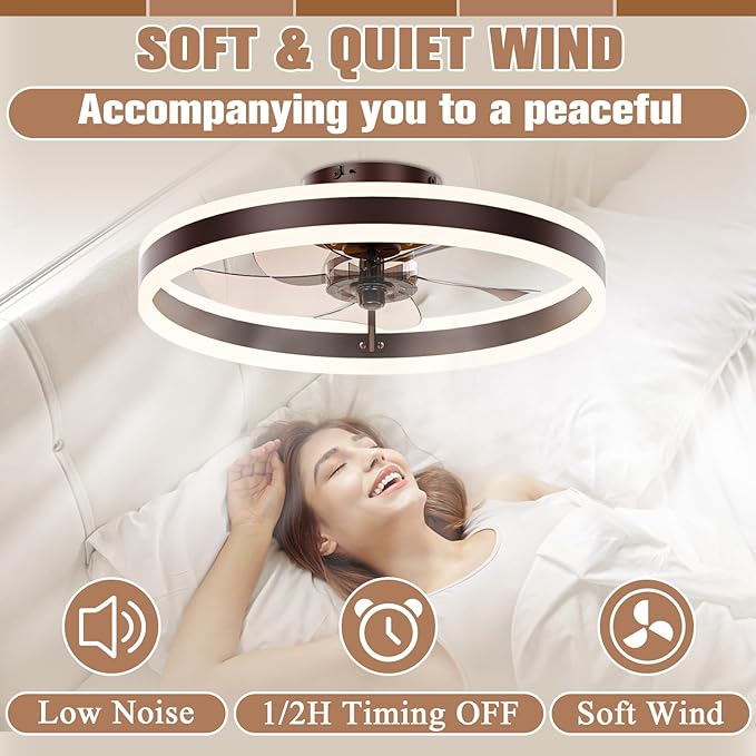Low Profile Ceiling Fans with Lights and Remote, 19.7in Flush Mount Ceiling Fans with Light, 3000K-6500K, alternate view 3