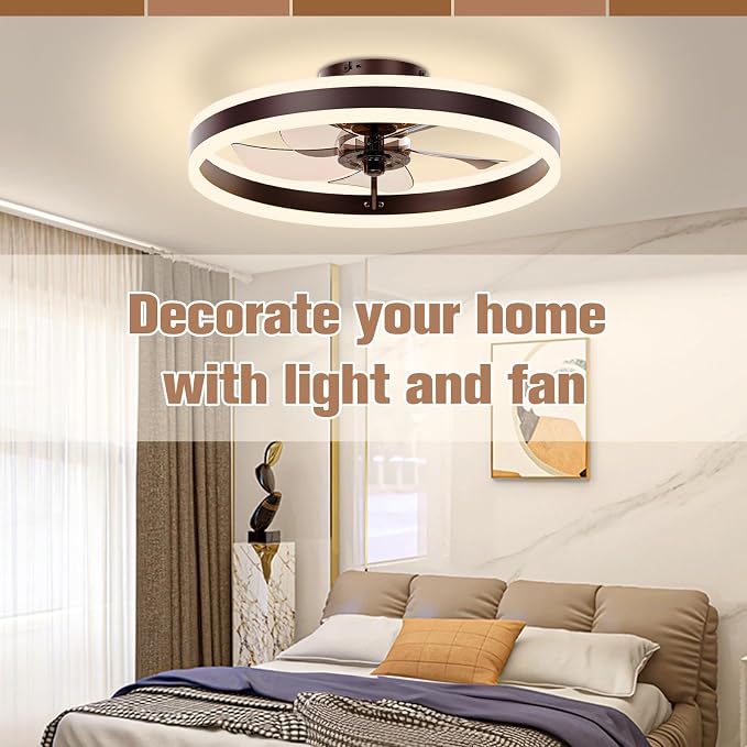 Low Profile Ceiling Fans with Lights and Remote, 19.7in Flush Mount Ceiling Fans with Light, 3000K-6500K, alternate view 7