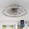 Low Profile Ceiling Fans with Lights and Remote, 20'' Flush Mount Lighting Fan, Smart Bladeless Caged Fandelier, 3 Colors