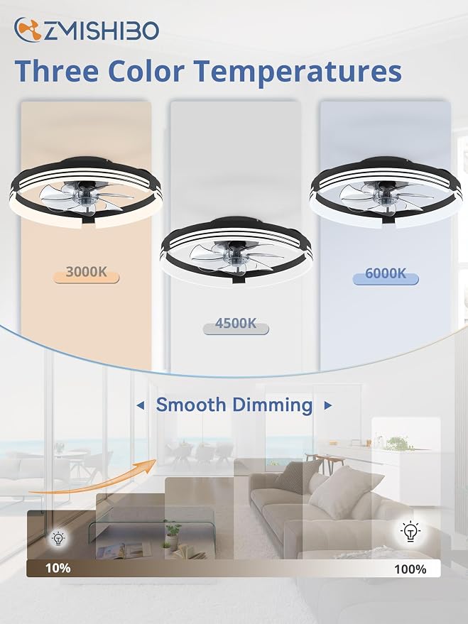 Low Profile Ceiling Fans with Lights and Remote, 20 Inch Flush Mount Ceiling Fan with Light, 3000K-6000K, alternate view 2