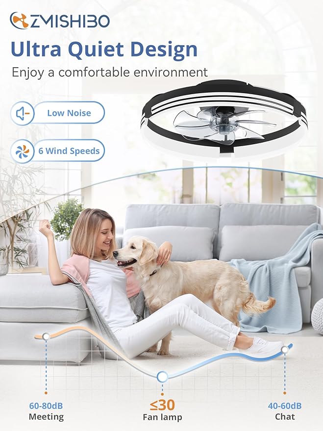 Low Profile Ceiling Fans with Lights and Remote, 20 Inch Flush Mount Ceiling Fan with Light, 3000K-6000K, alternate view 4
