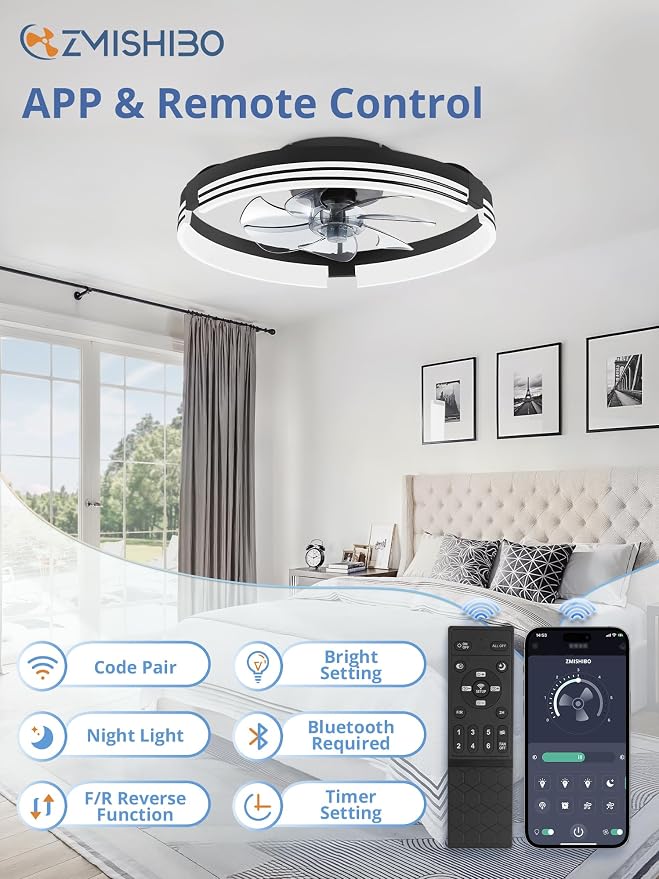 Low Profile Ceiling Fans with Lights and Remote, 20 Inch Flush Mount Ceiling Fan with Light, 3000K-6000K, alternate view 5