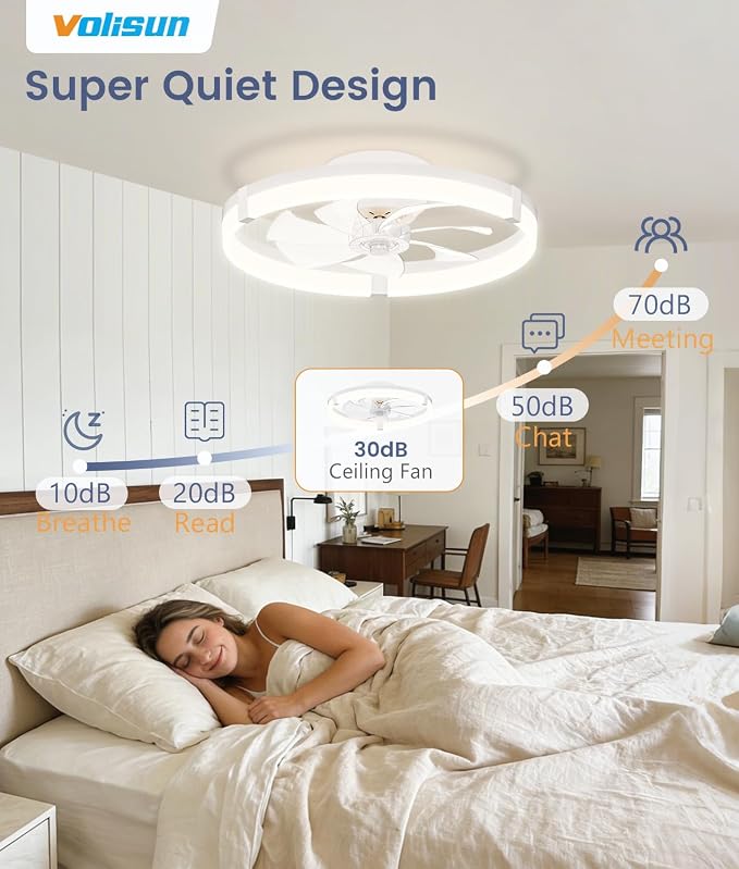 Low Profile Ceiling Fans with Lights and Remote, 20in Flush Mount Ceiling Fans with Light, 3000K-6500K Dimmable Fandelier