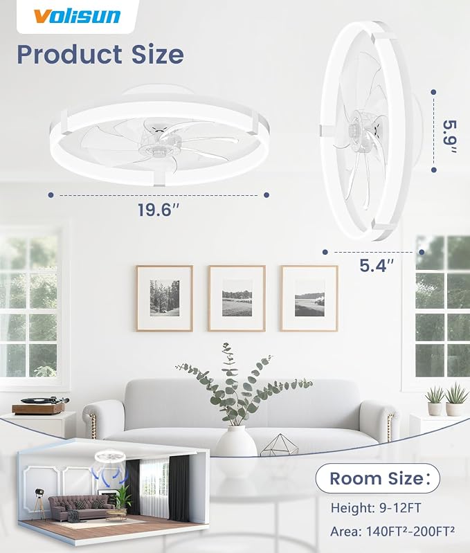 Low Profile Ceiling Fans with Lights and Remote, 20in Flush Mount Ceiling Fans with Light, 3000K-6500K Dimmable Fandelier