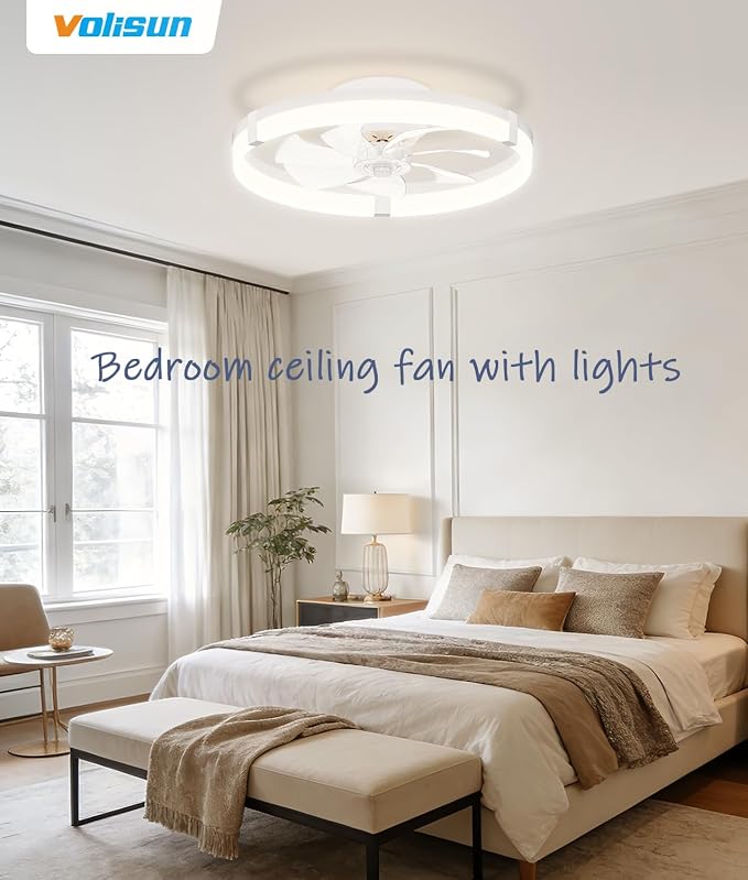 Low Profile Ceiling Fans with Lights and Remote, 20in Flush Mount Ceiling Fans with Light, 3000K-6500K Dimmable Fandelier