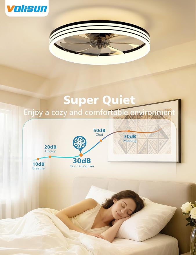 Low Profile Ceiling Fans with Lights and Remote, 20in Flush Mount Ceiling Fan with Light, 3000K-6500K Dimmable, alternate