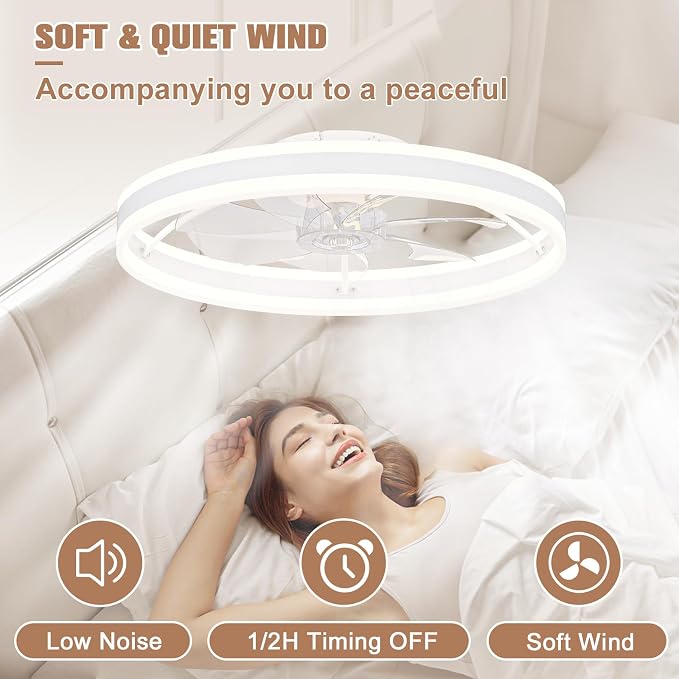 Low Profile Ceiling Fans with Lights and Remote, 23.6in Flush Mount Ceiling Fans with Light, 3000K-6500K Dimmable Fandelier