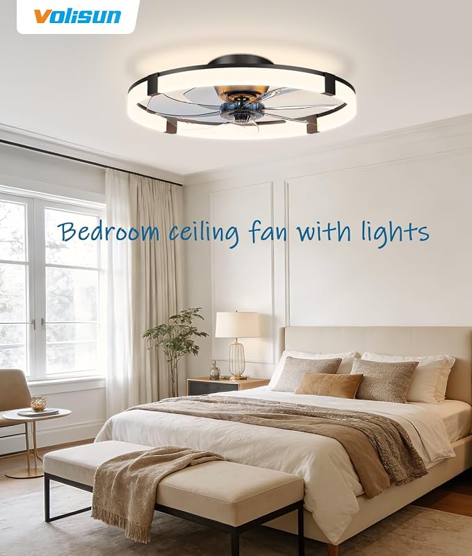 Low Profile Ceiling Fans with Lights and Remote, 23.6in Flush Mount Ceiling Fans with Light, 3000K-6500K, alternate view 7
