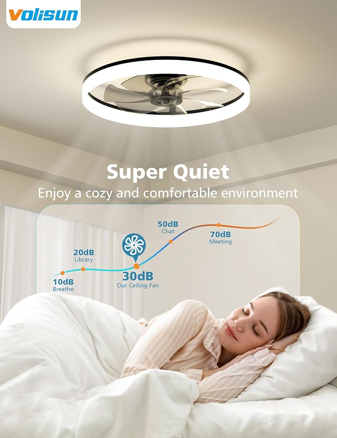 Low Profile Ceiling Fans with Lights and Remote, 24in Fandelier Ceiling Fan with Light, 3000K-6500K Dimmable Bladeless LED