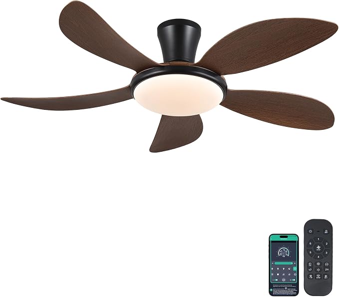 Low Profile Ceiling Fans with Lights and Remote/APP,48 Inch Modern LED Ceiling Fans with Quiet Reversible DC