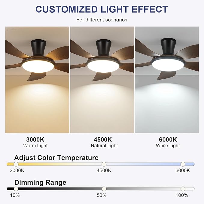 Low Profile Ceiling Fans with Lights and Remote/APP,48 Inch Modern LED Ceiling Fans with Quiet Reversible DC, alternate view