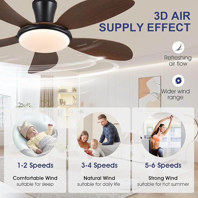 Low Profile Ceiling Fans with Lights and Remote/APP,48 Inch Modern LED Ceiling Fans with Quiet Reversible DC, alternate view