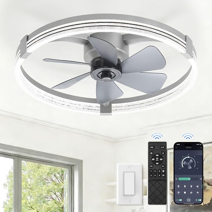 Low Profile Ceiling Fans with Lights, Flush Mount Modern Ceiling Fan and Remote Control, 23" LED Ceiling Fans, product image