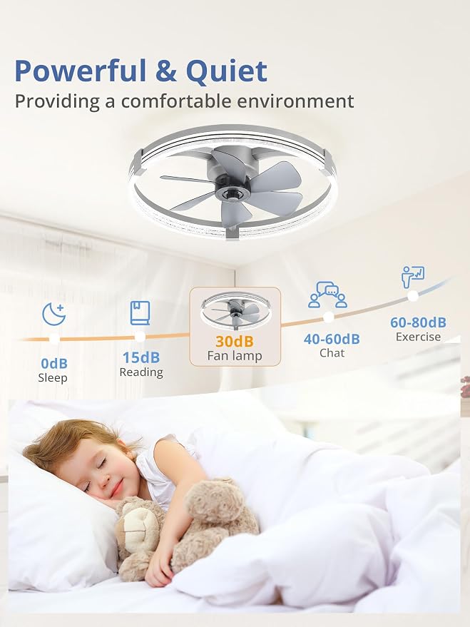 Low Profile Ceiling Fans with Lights, Flush Mount Modern Ceiling Fan and Remote Control, 23" LED Ceiling Fans, alternate