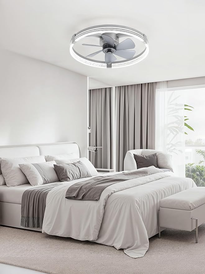Low Profile Ceiling Fans with Lights, Flush Mount Modern Ceiling Fan and Remote Control, 23" LED Ceiling Fans, alternate