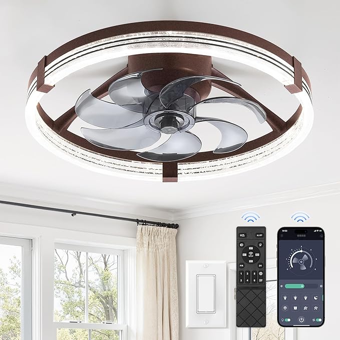 Low Profile Ceiling Fans with Lights, Flush Mount Modern Ceiling Fan and Remote Control, 20" LED Ceiling Fans, product image