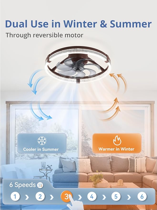 Low Profile Ceiling Fans with Lights, Flush Mount Modern Ceiling Fan and Remote Control, 20" LED Ceiling Fans, alternate