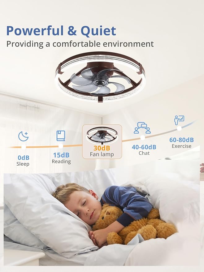 Low Profile Ceiling Fans with Lights, Flush Mount Modern Ceiling Fan and Remote Control, 20" LED Ceiling Fans, alternate