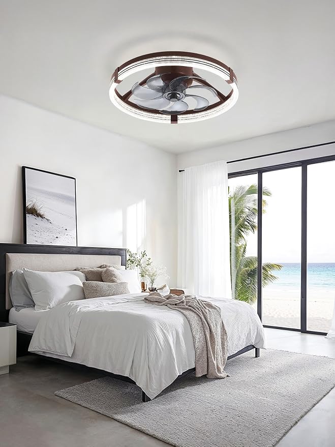 Low Profile Ceiling Fans with Lights, Flush Mount Modern Ceiling Fan and Remote Control, 20" LED Ceiling Fans, alternate