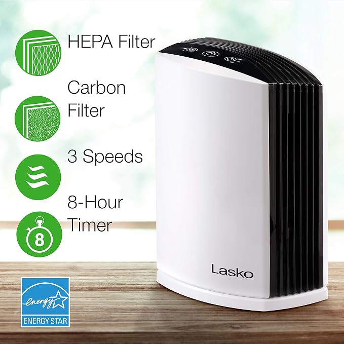 LP200 HEPA Desktop Air Purifier with Timer for a Cleaner,Fresher Home Environment –2-Stage Filtration Removes Smoke, Odors