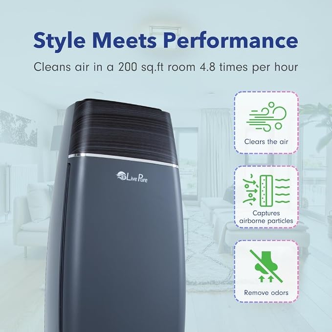 LP260TH-G Sierra Series True HEPA Digital Tall Tower Air Purifier for Home Captures Allergens, Smoke, Pollen, Mold, Dust