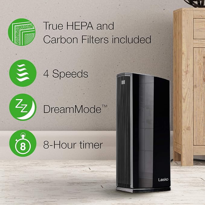 LP450 Premium HEPA Tower Air Purifier for Home with DreamMode and Timer – True HEPA Filtration Removes Smoke, VOCs, alternate