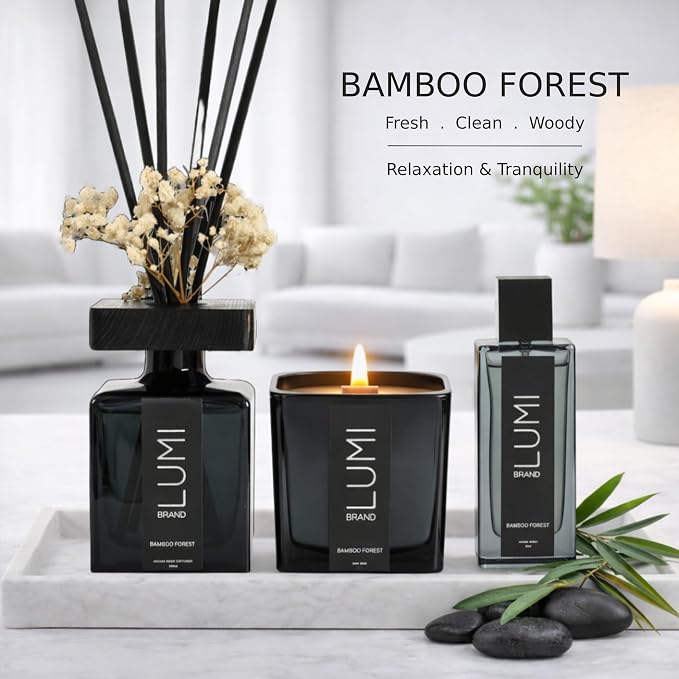 Luxury Aroma Gift Set | Bamboo Forest - Reed Diffuser (200ml), Wood Wick Soy Candle (200g), alternate product view 2