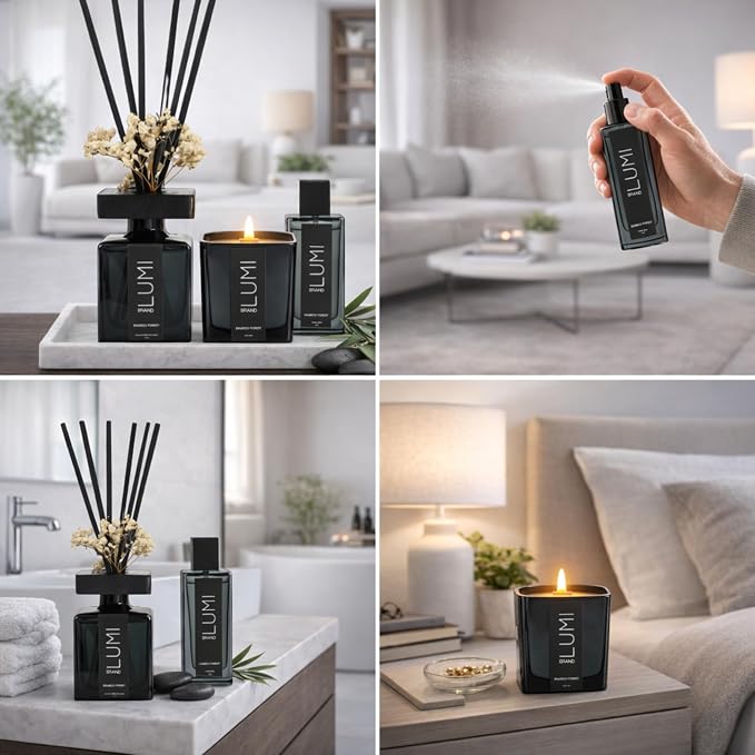 Luxury Aroma Gift Set | Bamboo Forest - Reed Diffuser (200ml), Wood Wick Soy Candle (200g), alternate product view 3