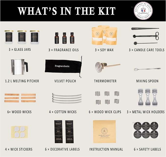 Luxury Candle Making Kit for Adults | DIY Soy Candle Making Kit with Glass Jars, Wood Candle Wicks, Cotton Wicks & Candle
