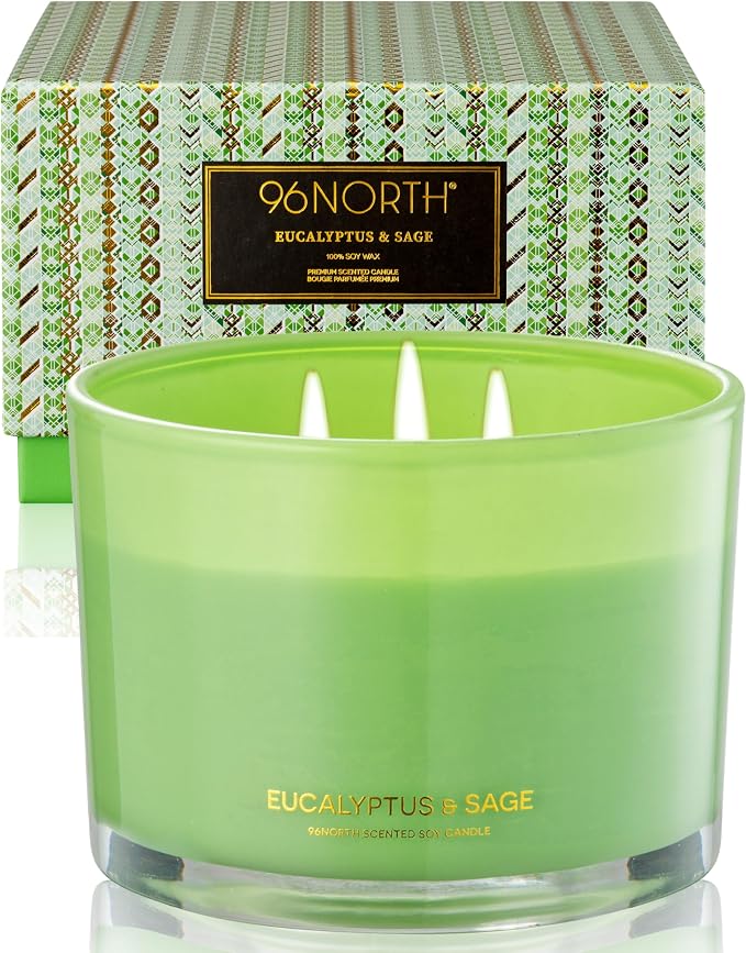 Luxury Eucalyptus & Sage Soy Candle | Large 3 Wick Jar Candle | Up to 50 Hours Burning Time | 100% Natural Soy Wax |