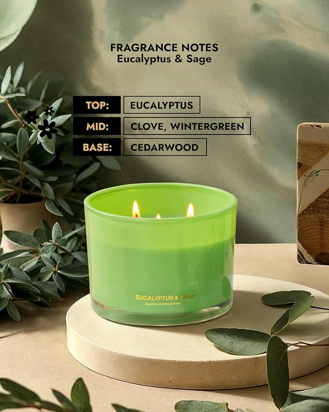 Luxury Eucalyptus & Sage Soy Candle | Large 3 Wick Jar Candle | Up to 50 Hours Burning Time | 100% Natural Soy Wax |