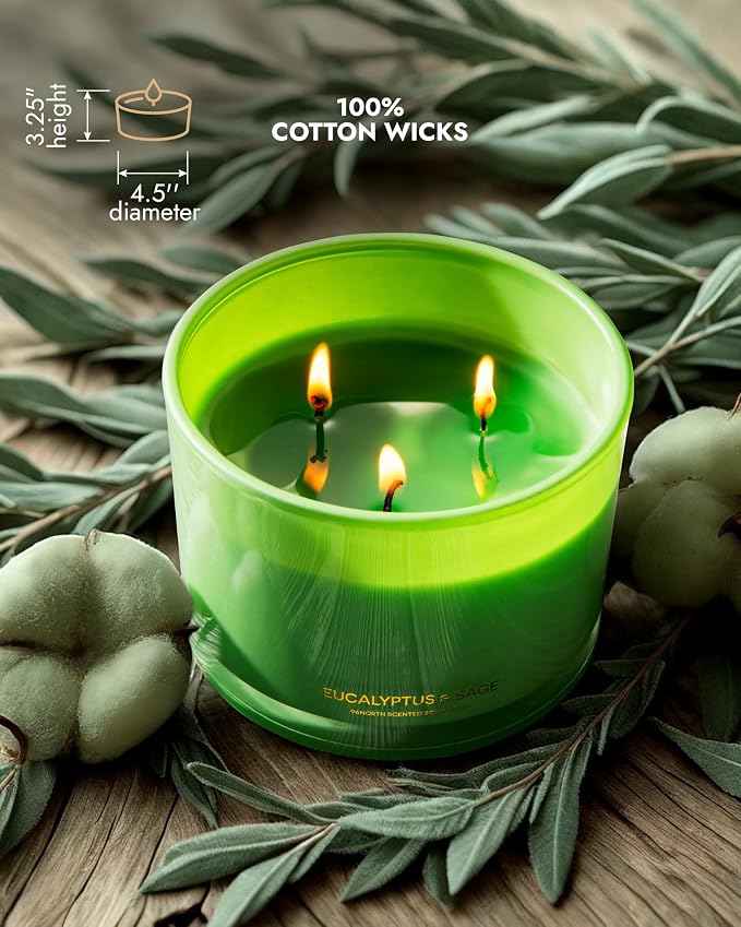 Luxury Eucalyptus & Sage Soy Candle | Large 3 Wick Jar Candle | Up to 50 Hours Burning Time | 100% Natural Soy Wax |