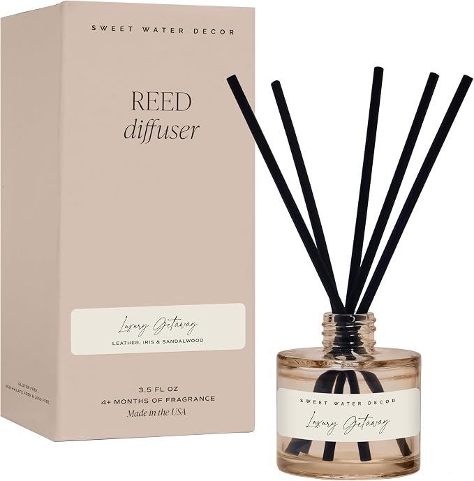 Luxury Getaway Reed Diffuser – Hotel Scent Diffuser with Long-Lasting Premium Fragrance of Leather, Iris, product image